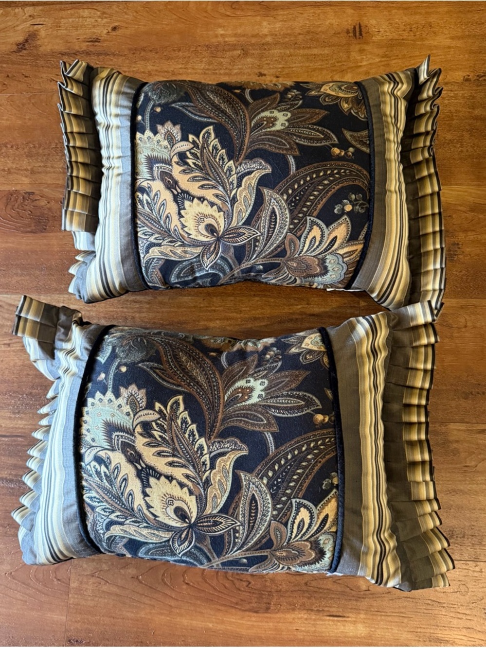 Set of 2 J. Queen New York Boudoir Pillows - Valdosta Black Jacobean Floral Gold